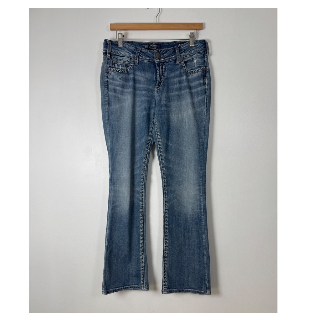 Western Silver Jeans Co Womens W30 Suki Mid Slim Boot Blue Super Stretch Jeans